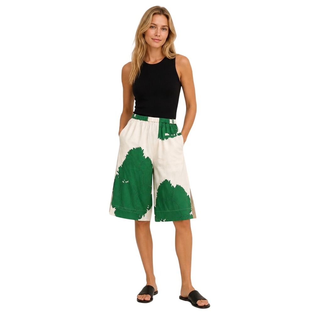 NWT COS Green Cream Tree Print Culottes Wide Leg Shorts Pants Size 2